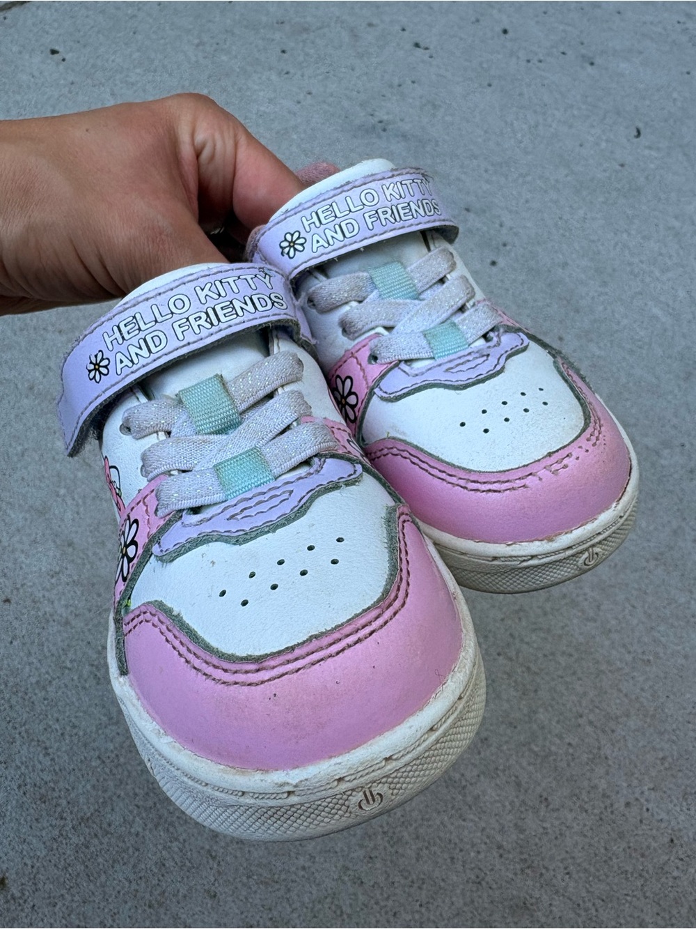 Hello Kitty White and Pink Kids Sneakers with Floral Accents